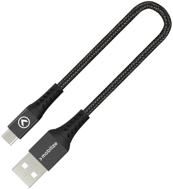 Mobilize Strong Nylon Cable Usb To Usb-C 20Cm. 15W Black - Afbeelding 2