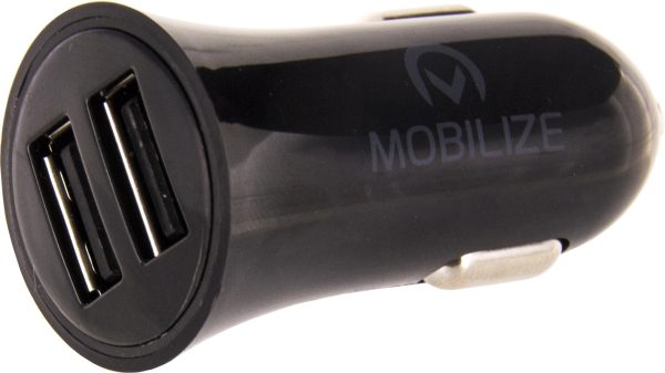 Mobilize Car Charger Dual Usb 2.4A 12W + 1M Usb-C Cable Black - Afbeelding 2