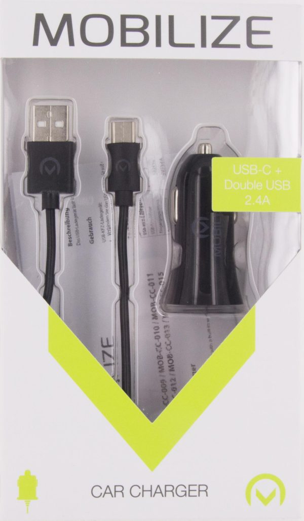 Mobilize Car Charger Dual Usb 2.4A 12W + 1M Usb-C Cable Black - Afbeelding 5