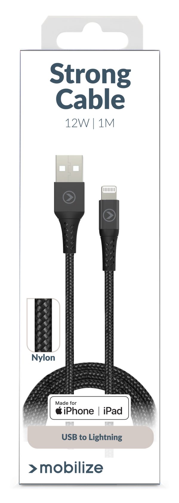 Mobilize Strong Nylon Cable Usb To Apple Mfi Lightning 1M. 12W Black - Afbeelding 5