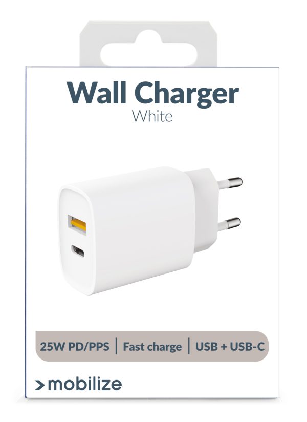 Mobilize Wall Charger Usb-C + Usb 25W With Pd/Pps White - Afbeelding 8