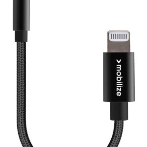 Mobilize Strong Nylon Audio Adapter Mfi Lightning To 3.5Mm 15Cm Black