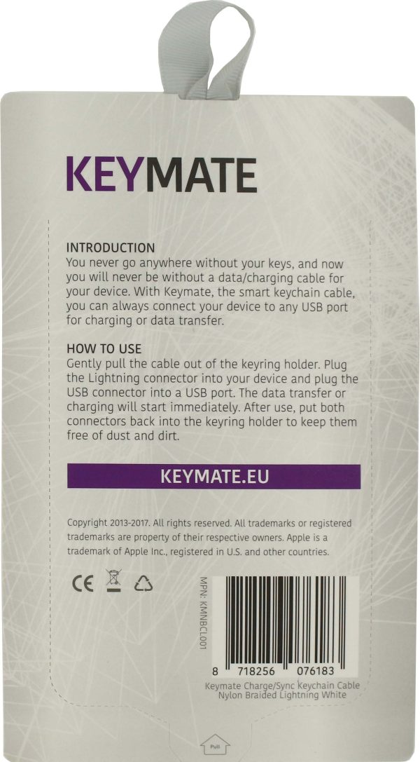 Keymate Charge/Sync Keychain Cable Nylon Braided Lightning White - Afbeelding 2
