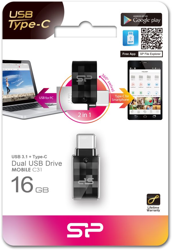 Silicon Power C31 Dual Usb Pendrive Mobile 16Gb Usb-C Black - Afbeelding 3