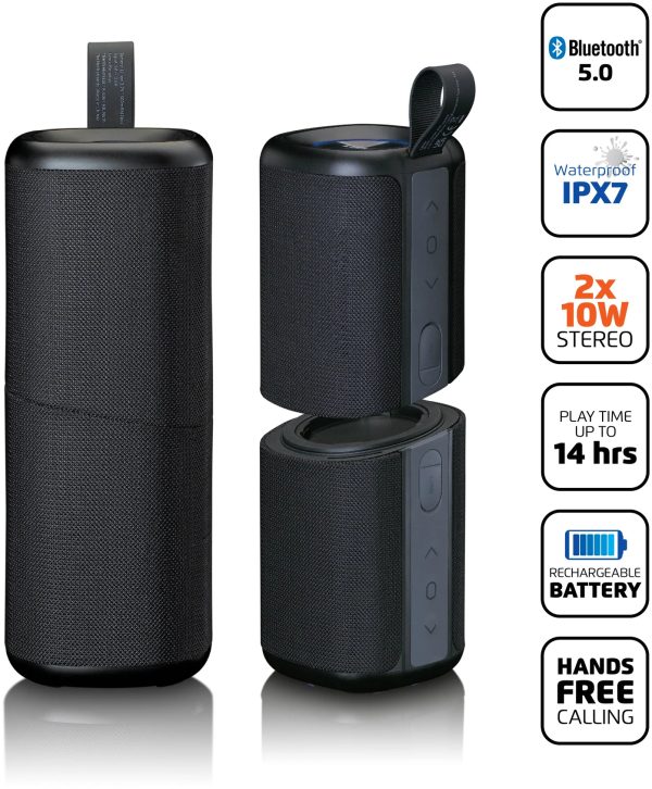 Lenco Btp-400Bk Lenco 2-In-1 Stereo Bluetooth Speaker Black