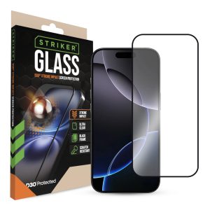 Striker D3O Xtreme Impact Glass Screen Protector - Black Frame - Apple Iphone 16 Pro
