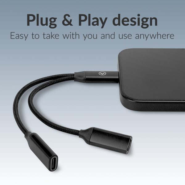 Mobilize Strong Nylon Usb-C Splitter For Audio And Charging 15Cm Black - Afbeelding 3