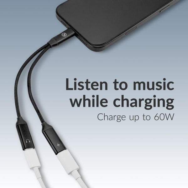 Mobilize Strong Nylon Usb-C Splitter For Audio And Charging 15Cm Black - Afbeelding 4