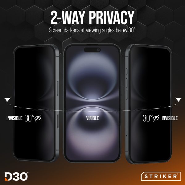 Striker D3O Xtreme Impact Privacy Glass Screen Protector - Black Frame - Apple Iphone 13/13 Pro/14/16E - Afbeelding 2
