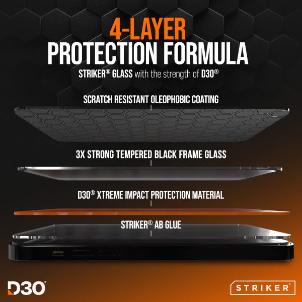 Striker D3O Xtreme Impact Glass Screen Protector - Black Frame - Apple Iphone 16 Pro Max/17 Pro Max - Afbeelding 3