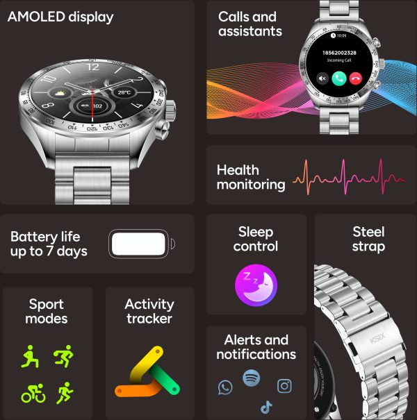 Ksix Smartwatch Elite With Amoled-Display Silver - Afbeelding 2